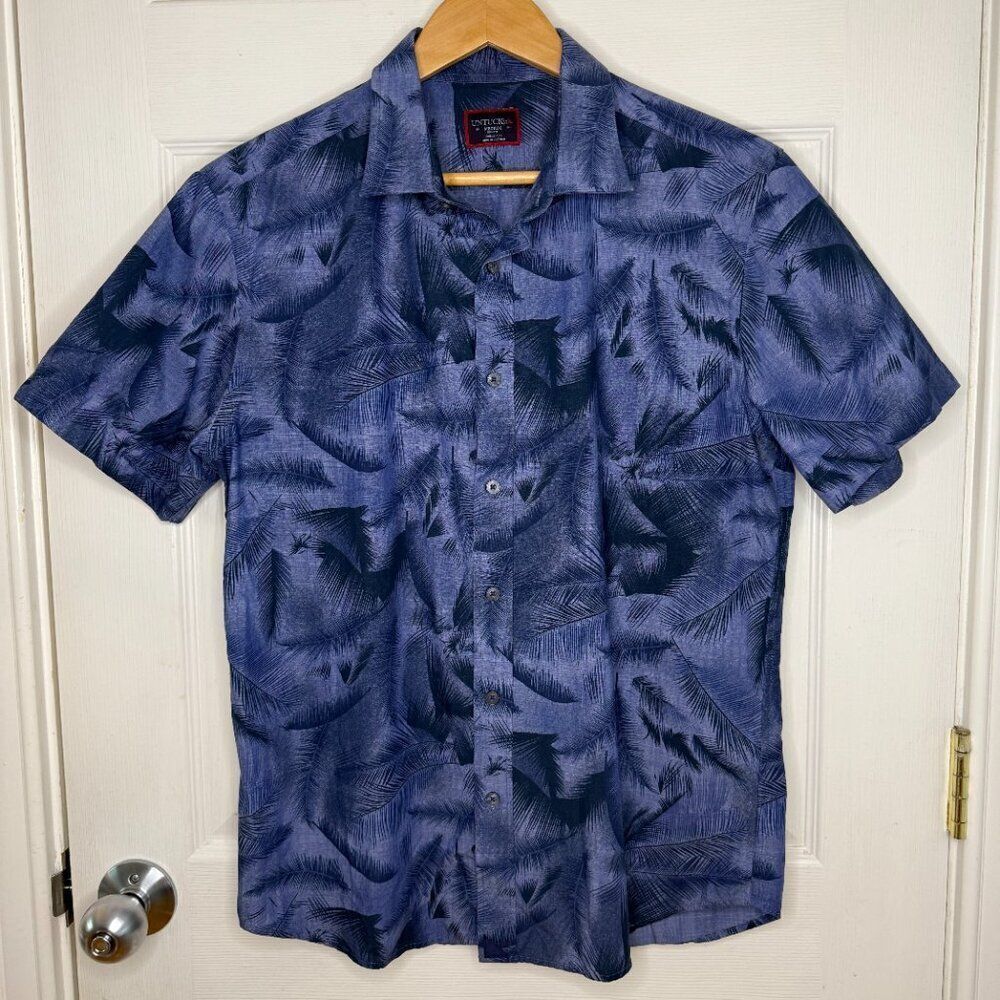 UNTUCKit Ferrara Blue Floral Palm Short Sleeve Shirt Size Medium Slim